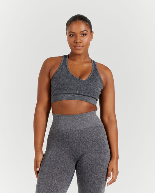 SEAMLESS CROSS OVER BRA - CHARCOAL MARL